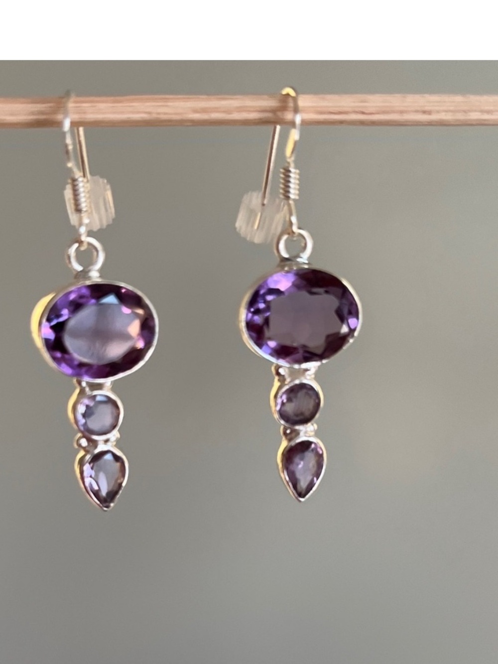 Sterling Silver Amethyst Drop Earrings - Purple